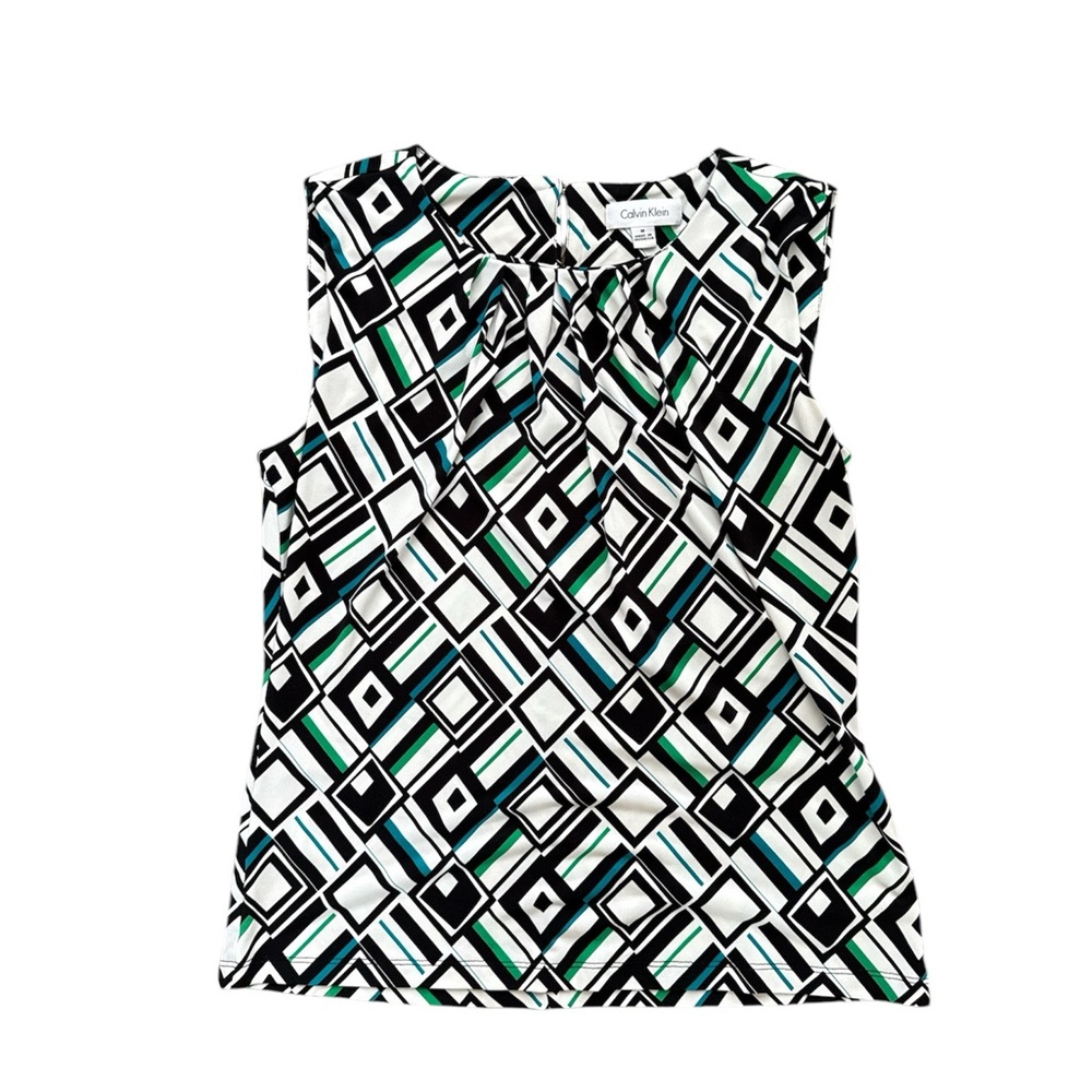 Calvin Klein Black and White Sleeveless Graphic Blouse